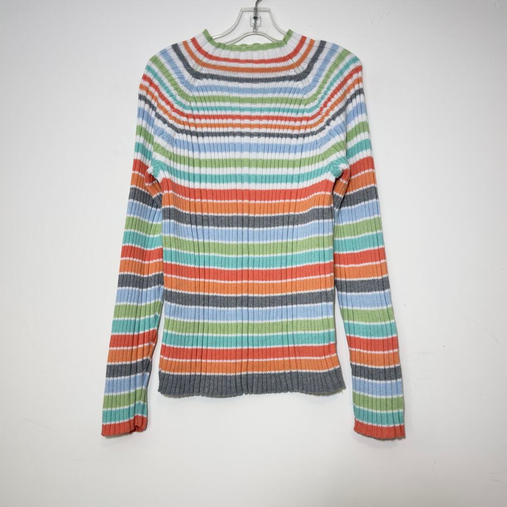 STUDIO WORKS Vintage Fitted Ribbed Mock Neck Striped Sweater Size S Small Petite